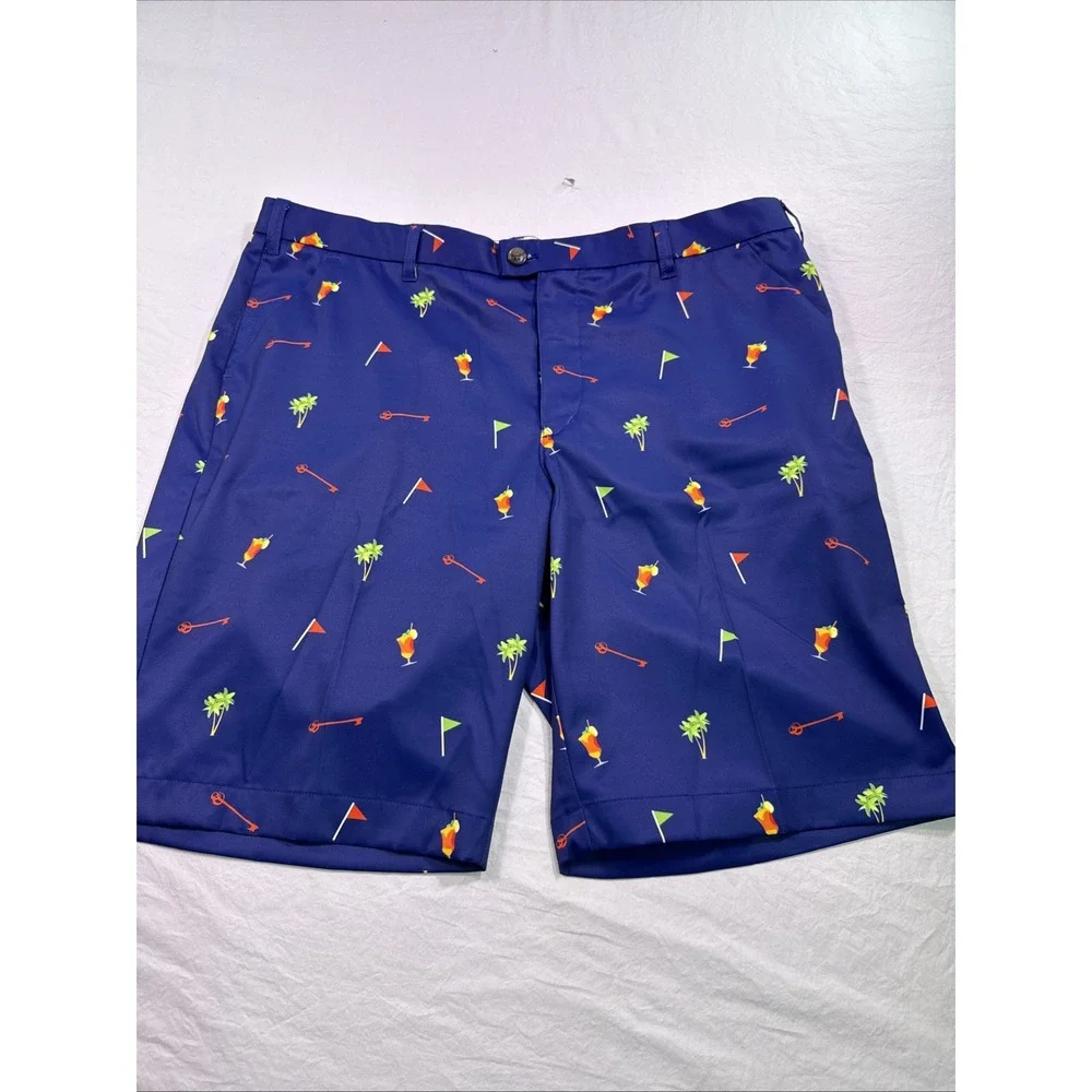 Loudmouth Golf  Shorts Men's 40 DRINKS PALM TREES HAWAIIAN NAVY ALOHA